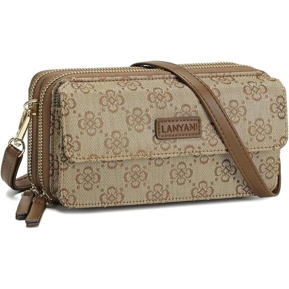 UNBRAND Handbags - Women Jacquard Khaki Imported Faux Leather Crossbody With Phone Pocket Bags